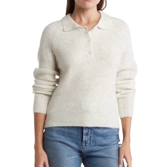 Sophie Rue Heathered Ivory Knit Henley Pullover Sweater Sz XS Classic Cozy - Picture 1 of 9
